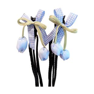 甜美郁金香儿童假发辫子抓夹蝴蝶结麻花辫头饰女孩双马尾发夹发饰