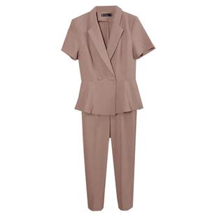 夏装短袖职业西装套装女高级感时尚粉色酒店经理工作服工装西服