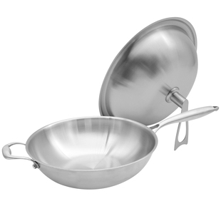 皖骄子304不锈钢炒锅无涂层少油烟26cm28cm30cm36cm38cm40cm42cm