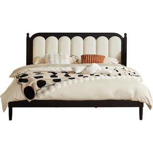 林氏家居复古实木床1米5家用生态牛皮软包双人床钢琴键床政府补贴