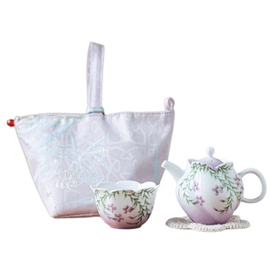 画续白瓷手绘凌霄花旅行茶具套装一壶一杯快客杯泡茶壶便携式茶具