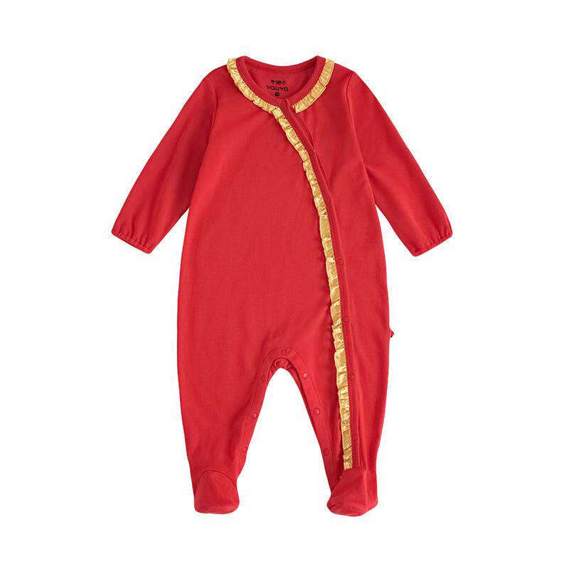 [Vauva]新款连体衣宝宝爬服棉长袖新生婴儿爬服红色连脚连体衣