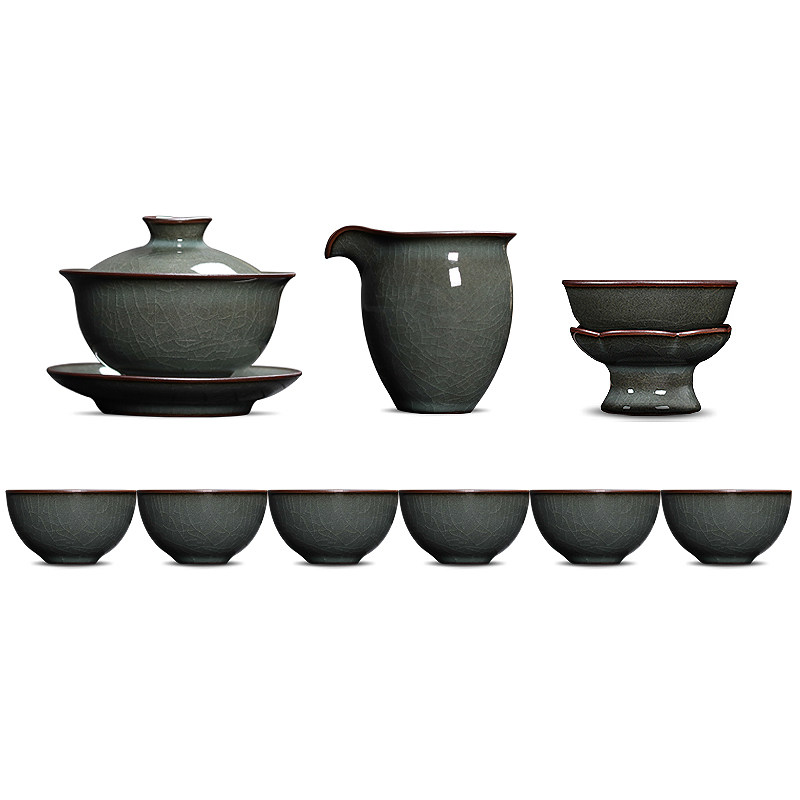 青瓷功夫茶具套装泡茶三才盖碗茶杯茶壶整套龙泉冰裂陶瓷复古家用