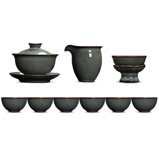 青瓷功夫茶具套装泡茶三才盖碗茶杯茶壶整套龙泉冰裂陶瓷复古家用