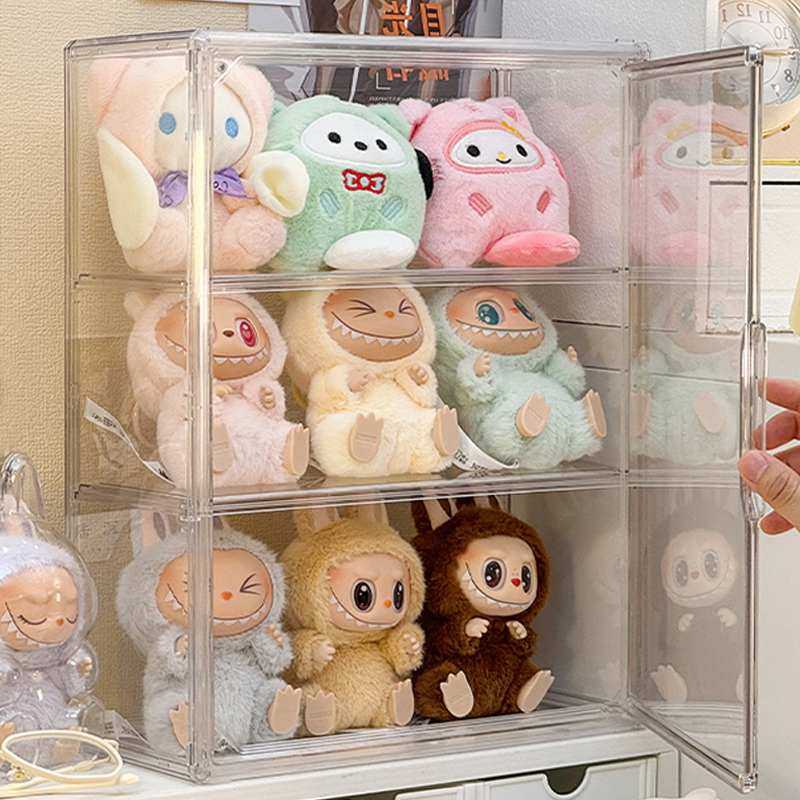 拉布布展示盒毛绒公仔收纳箱搪胶玩偶盲盒娃柜透明棉花娃娃防尘盒