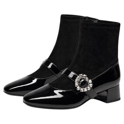 蹀愫2025年秋季新款爱心玛丽珍短靴羊绒时装靴方头短靴TA65712-12