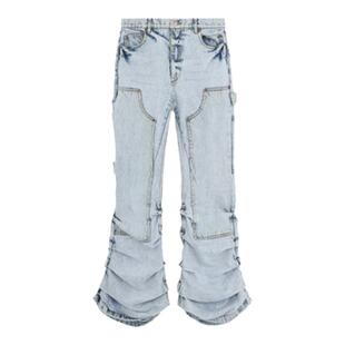 【免费改裤】WE11DONE女士低腰波浪褶牛仔工装裤