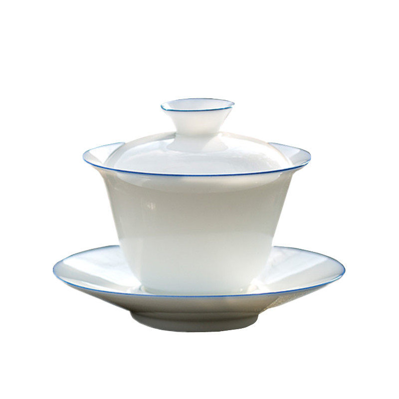 景德镇纯手工三才盖碗茶杯甜白单个薄胎陶瓷茶碗功夫茶具套装特价