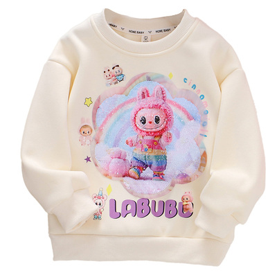 女童秋冬纯棉加绒变色卫衣