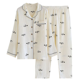 情侣睡衣女春秋夏季纯棉可爱卡通熊猫长袖男士家居服可外穿套装