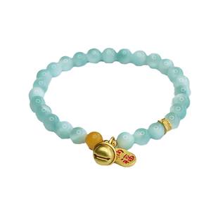 绿海纹石手串蜜蜡手链铃铛时尚饰品女士款民族风百搭简约节日礼物