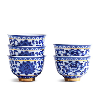 青花瓷茶杯中式复古品茗杯主人杯小茶碗陶瓷功夫茶具描金茶碗单杯