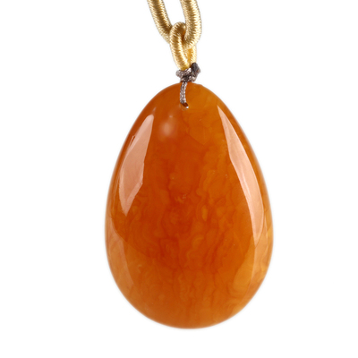 10.71克俄料原矿千层虎皮纹鸡油红满蜜满蜡蜜蜡水滴吊坠项链保真