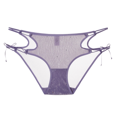 「CG」高级细带柔软网纱纯欲内裤女亮片细闪紫色绝美低腰三角裤