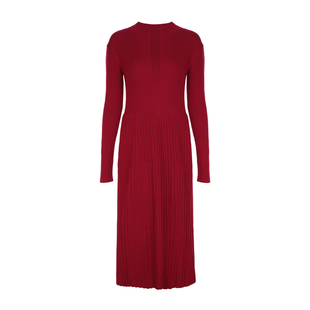 LYNEE【复古缪斯】简约红色半高领羊毛针织连衣裙 中长款内搭裙子