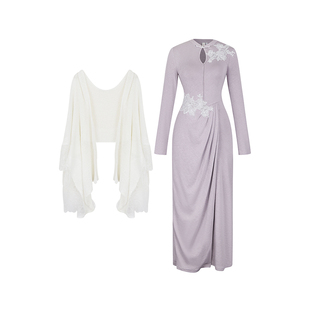 安妮不火  新中式蕾丝花拼接高弹针织连衣裙微胖大码国风收腰裙子