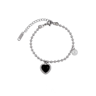 CHUZAI 黑色爱心珍珠手链女ins小众设计高级感冷淡男甜酷精致手饰