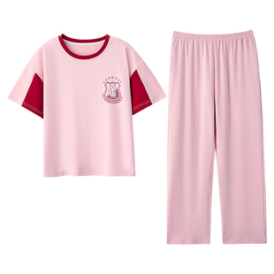 睡衣女短袖长裤夏季纯棉薄款初中学生少女孩大童卡通可爱两件套14