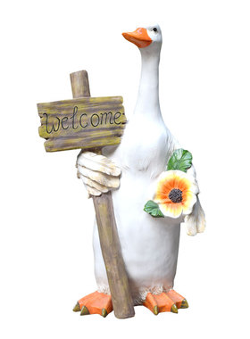 户外花园庭院卡通举牌鸭子玻璃钢雕塑幼儿园装饰创意个性花盆摆件