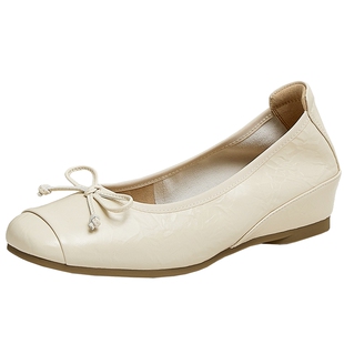 商场同款百田森超软晚晚鞋春款女鞋羊皮银色单鞋芭蕾风鞋子