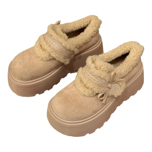 品牌真皮厚底加绒勃肯鞋女2025新款冬季保暖雪地靴一脚蹬乐福棉鞋