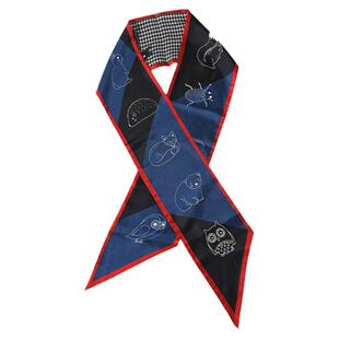 焕发活力！斜纹桑蚕丝双面卡通动物细条丝巾装饰斜角领巾KAKA特惠