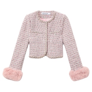 self-portrait 2025秋冬新款红粉混色小香风可拆卸毛绒袖外套上衣