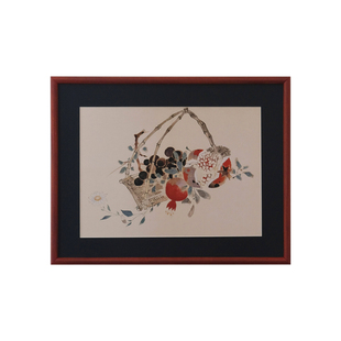 【原创】丰收新中式挂画石榴好寓意挂画静物茶室书房禅意装饰画