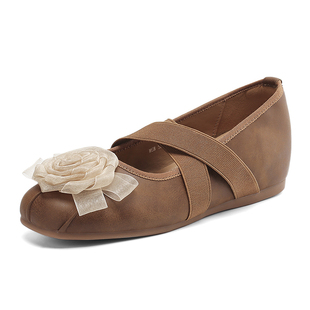 达芙妮山茶花芭蕾单鞋女2026新款春季玛丽珍女鞋内增高平底鞋子女