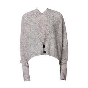 【现货】MogasDU家毛羽感混色花纱亲肤喇叭袖短款针织开衫女春秋