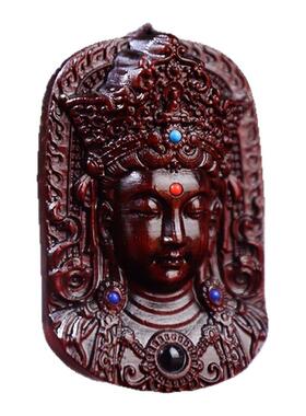 小叶紫檀观音投影转转钱时来运转吊坠木质雕刻观世音挂件男女士