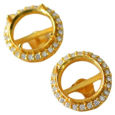 S925纯银耳钉空托圆形玉石镶嵌托