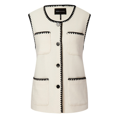 BCBG春夏简约优雅通勤立体贝壳刺绣小香风无袖马夹开衫外套女