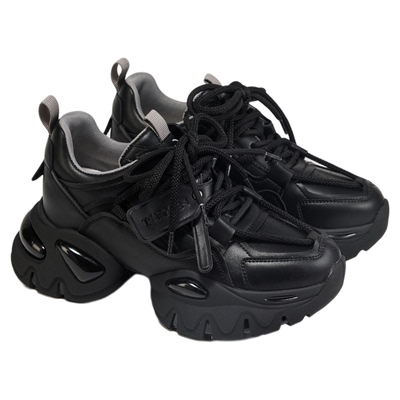 fed黑色老爹鞋秋季新款女鞋皮面休闲鞋厚底增高鞋女款S0823-ZC517