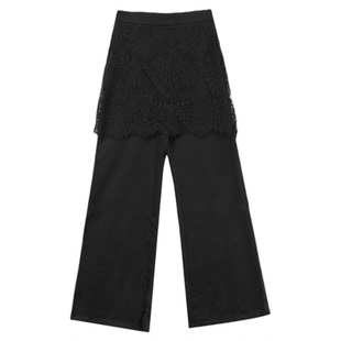 利达NEW DADADA【柔蓝过境】黑色蕾丝拼接设计感小众阔腿休闲长裤