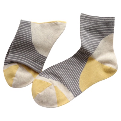 无骨缝合条纹袜纯棉紫色袜