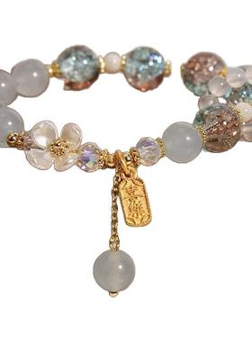 天然玉髓薰衣草紫蓝水晶玛瑙轻奢夜冰裳心微光手串链 ins小众设计