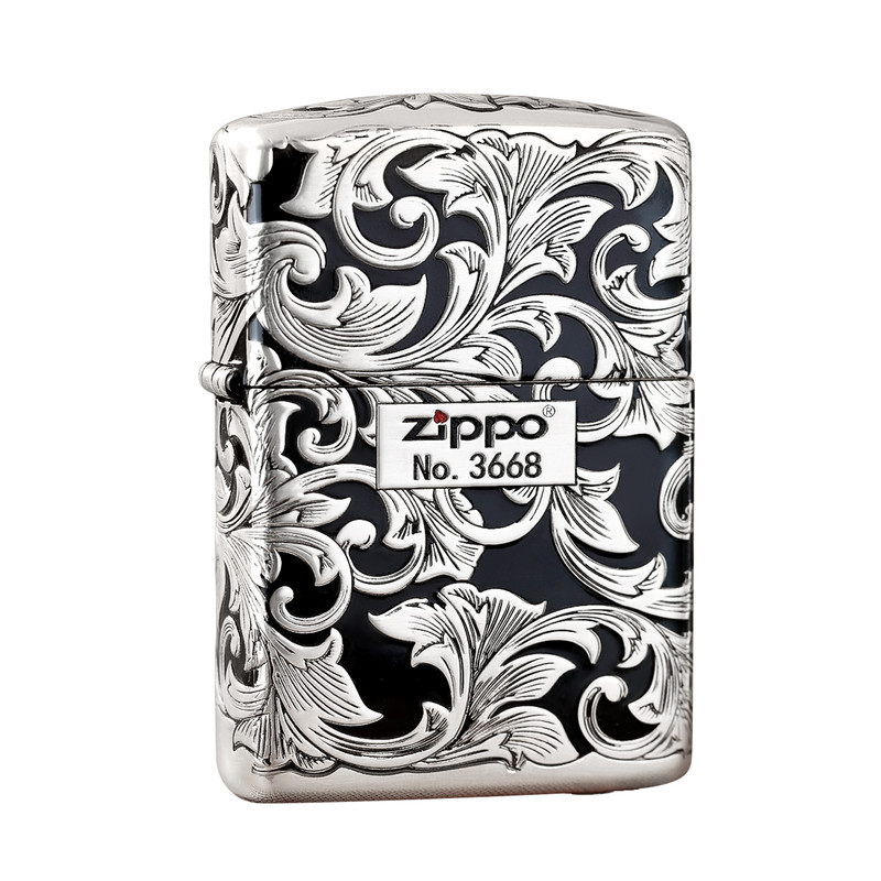 Zippo镀银唐草盔甲男士送礼
