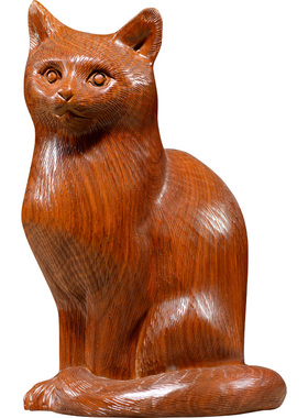 刺史花梨木雕刻猫摆件