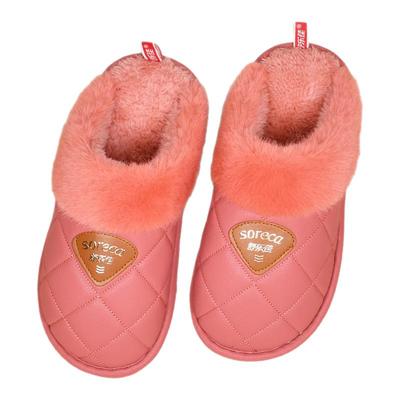 舒乐佳防水棉拖鞋女款冬季2025新款室内家居防滑pu面加厚绒毛拖男