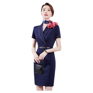 空姐服职业连衣裙售楼珠宝店长工作服前台夏短袖翻领职业裙美容服