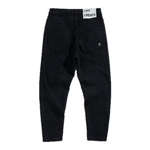 潮牌纯黑色哈伦牛仔裤男款秋季微宽松锥形小直筒百搭弹力休闲男裤