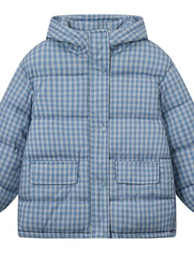 蓝色格子连帽棉服女学生小个子