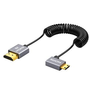 超软hdmi线弯头8K弹簧伸缩高清线相机MINIHDMI OUT接监视器采集卡