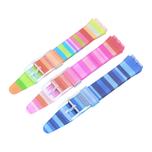 沐时替换斯沃琪表带定制手表带17mm19mm Swatch透明七彩彩虹表带
