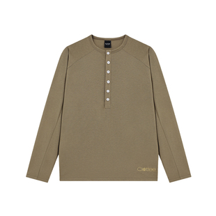 CLOTTEE by CLOT亨利领亚麻长袖t恤男款秋季潮流宽松半开衫上衣K
