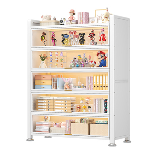 家用钢制书架带门防尘书柜储物柜一体落地儿童客厅手办展示置物柜