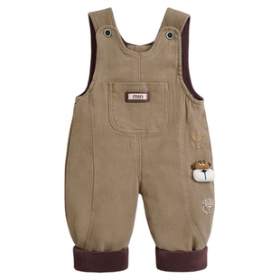 宝宝背带裤男童女童秋冬双层加绒立体小狗可爱韩版新款婴幼儿保暖