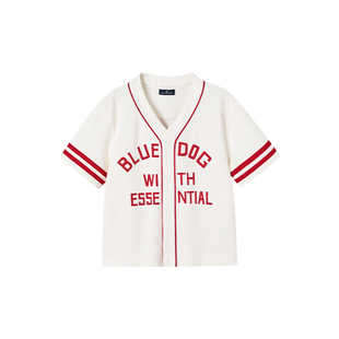 BLUEDOG蓝狗夏季韩国儿童男女童V领棒球服短袖T恤夏季运动上衣