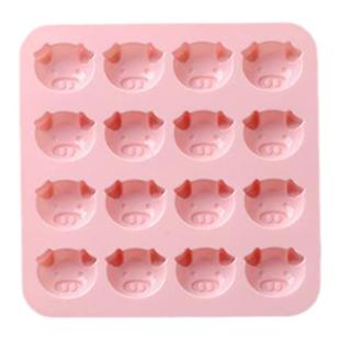 宁焙16连卡通猪头表情硅胶制冰格巧克力蒸钵仔糕烘焙蛋糕模具网红